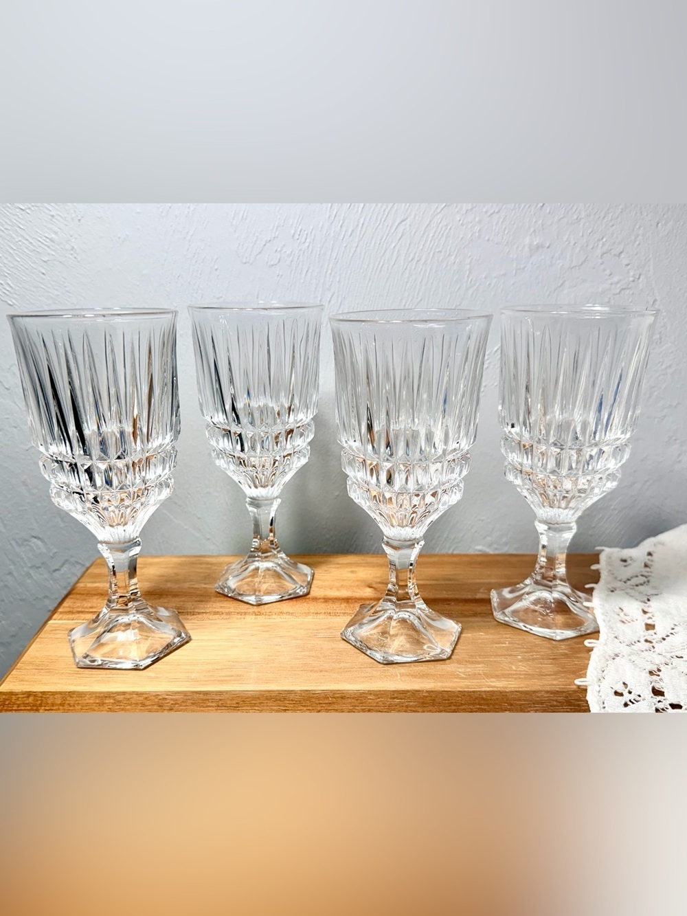 Vintage Clear Cut Crystal Goblets Glassware - Set of 4